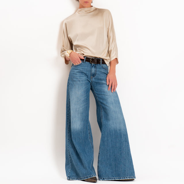 Haveone-Blusa satin elastcizzato - sabbia