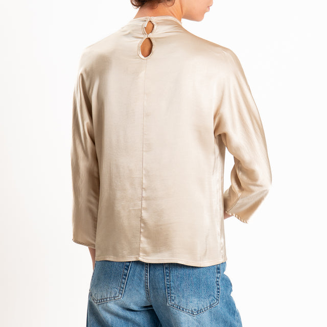 Haveone-Blusa satin elastcizzato - sabbia