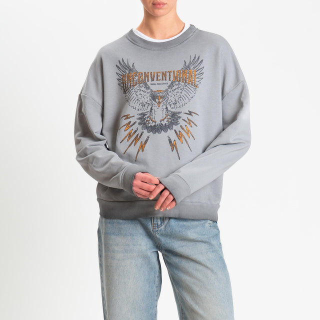 Haveone-Felpa stampa aquila stone washed - grigio