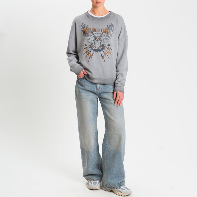 Haveone-Felpa stampa aquila stone washed - grigio