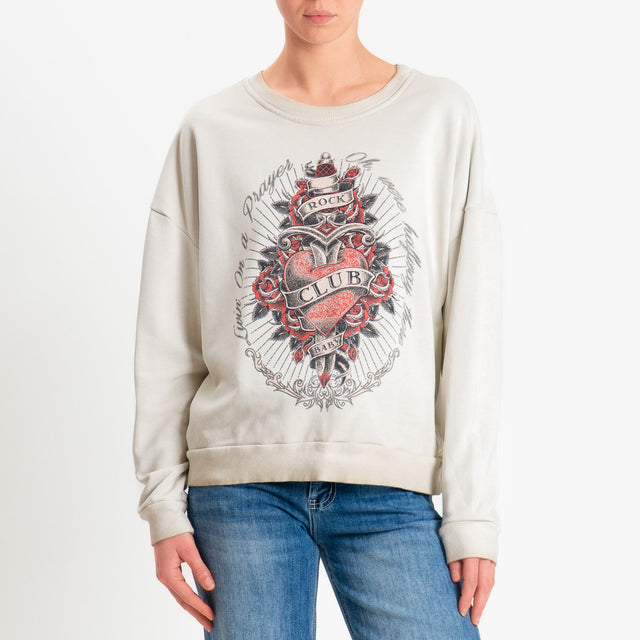 Haveone-Felpa girocollo stampa cuore - sabbia
