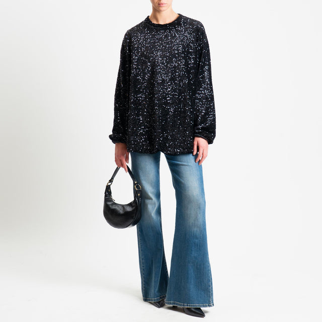 Haveone-Blusa over paillettes bordi elasticizzati - nero