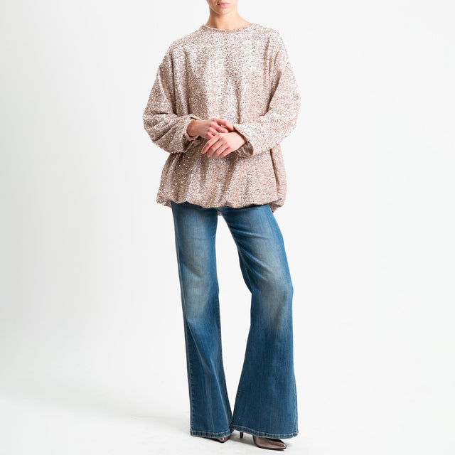 Haveone-Blusa over paillettes bordi elasticizzati - beige