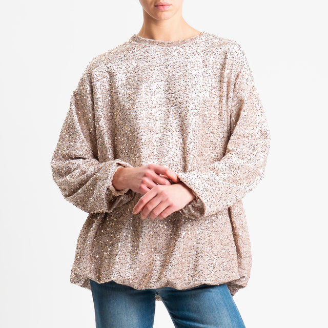 Haveone-Blusa over paillettes bordi elasticizzati - beige