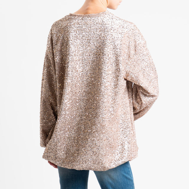 Haveone-Blusa over paillettes bordi elasticizzati - beige