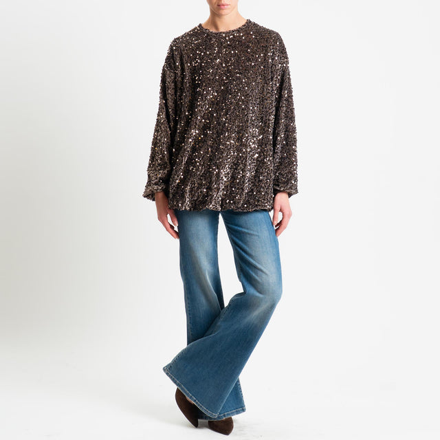 Haveone-Blusa over paillettes bordi elasticizzati - moro