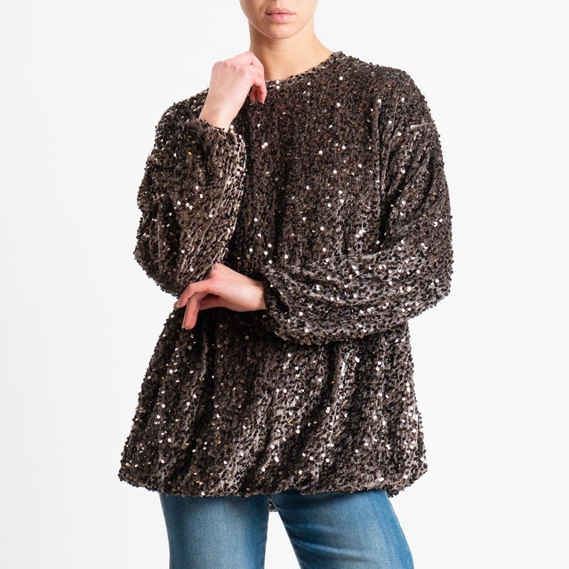 Haveone-Blusa over paillettes bordi elasticizzati - moro