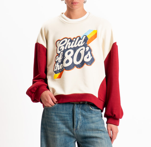Haveone-Felpa bicolore "CHILD OF THE 80'S" - burro/rosso
