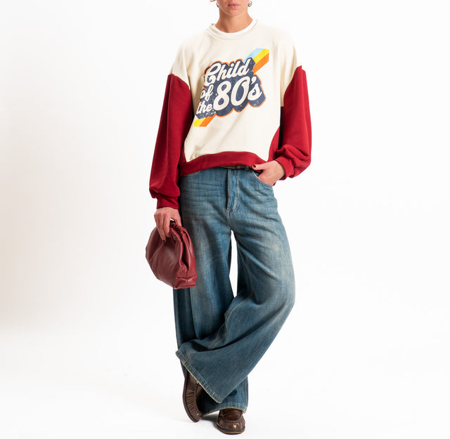 Haveone-Felpa bicolore "CHILD OF THE 80'S" - burro/rosso