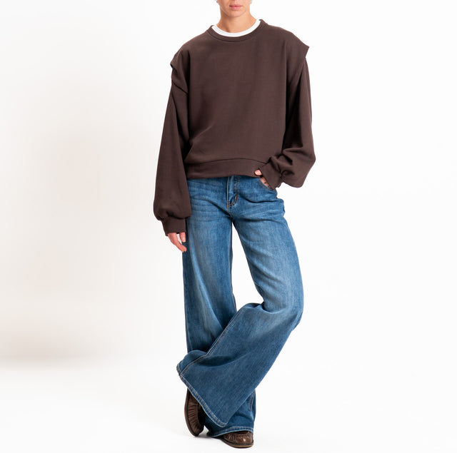 Haveone-Felpa con pieghe sulle spalle - moro