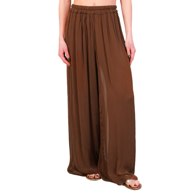 Haveone - Pantalones de muselina con cintura elástica - Chocolate