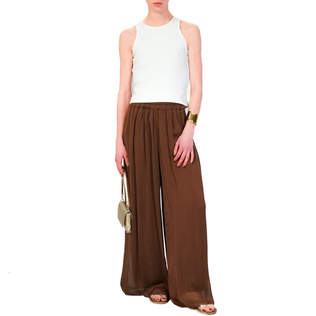 Haveone - Pantalones de muselina con cintura elástica - Chocolate