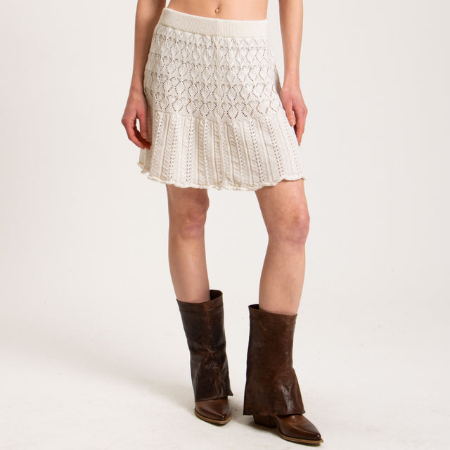 Haveone-Minigonna in maglia crochet - panna