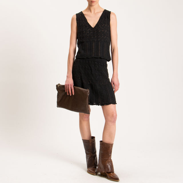 Haveone-Minigonna in maglia crochet - nero