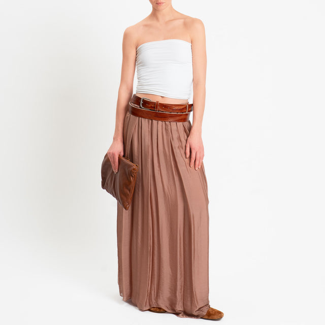 Haveone-Gonna mussola misto seta elastico in vita - caramello