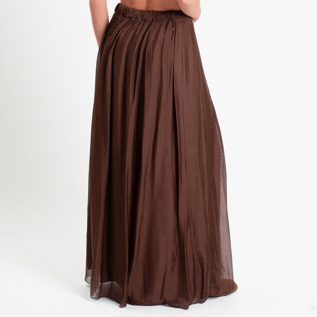 Haveone-Gonna mussola misto seta elastico in vita - cioccolato