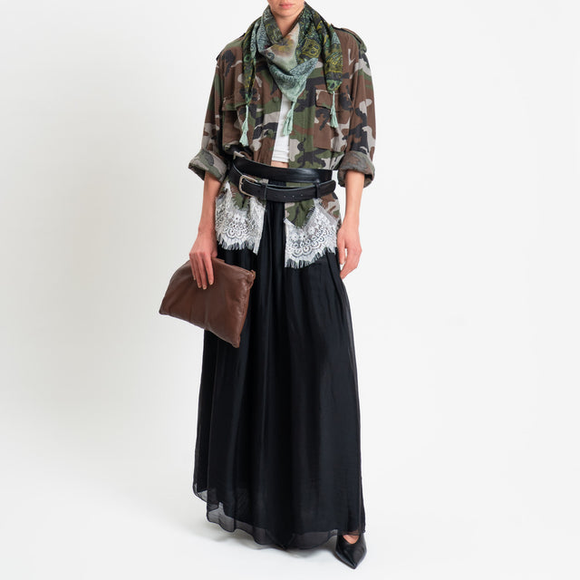 Haveone-Gonna mussola misto seta elastico in vita - nero