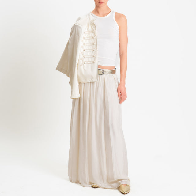 Haveone-Gonna mussola misto seta elastico in vita - burro