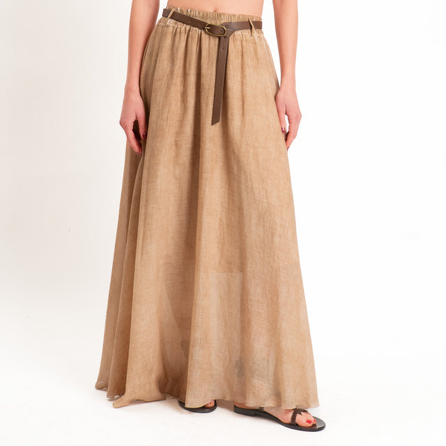 Haveone-Gonna mussola tie dye con cintura - nocciola