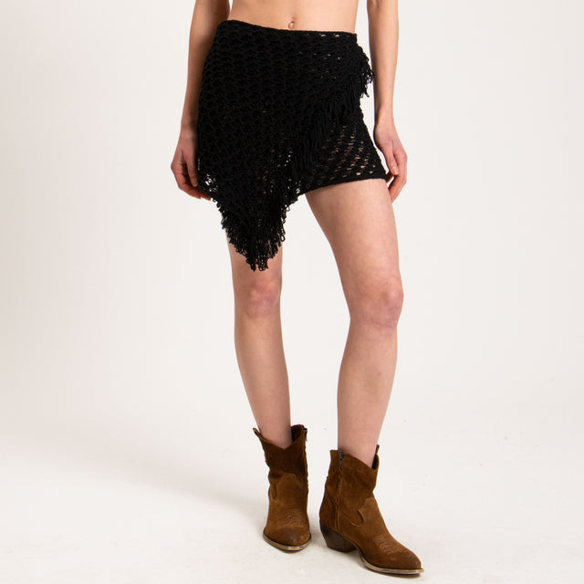 Haveone-Pareo in maglia crochet con frange - nero