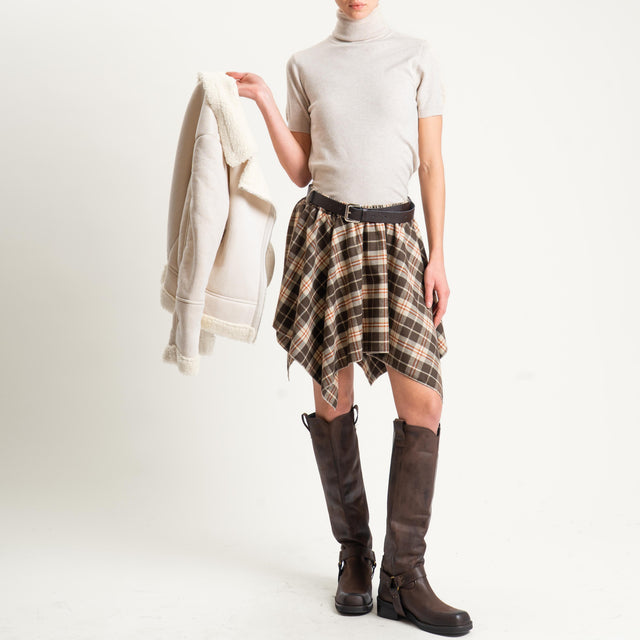 Haveone-Minigonna check asimmetrica con elastico - moro/sand/coccio