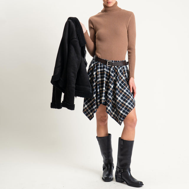 Haveone-Minigonna check asimmetrica con elastico - nero/latte/cuoio