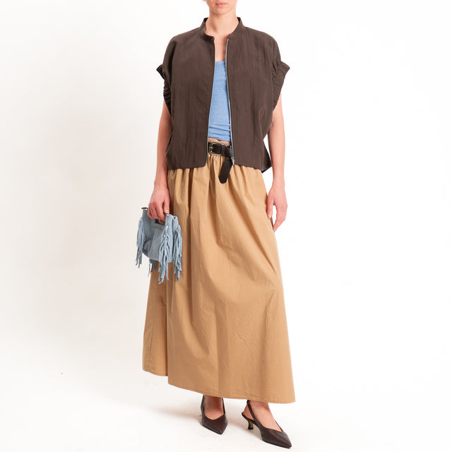Haveone-Gonna elastico in vita con cintura - cammello