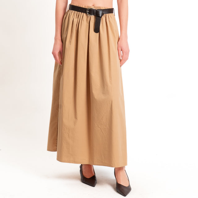Haveone-Gonna elastico in vita con cintura - cammello