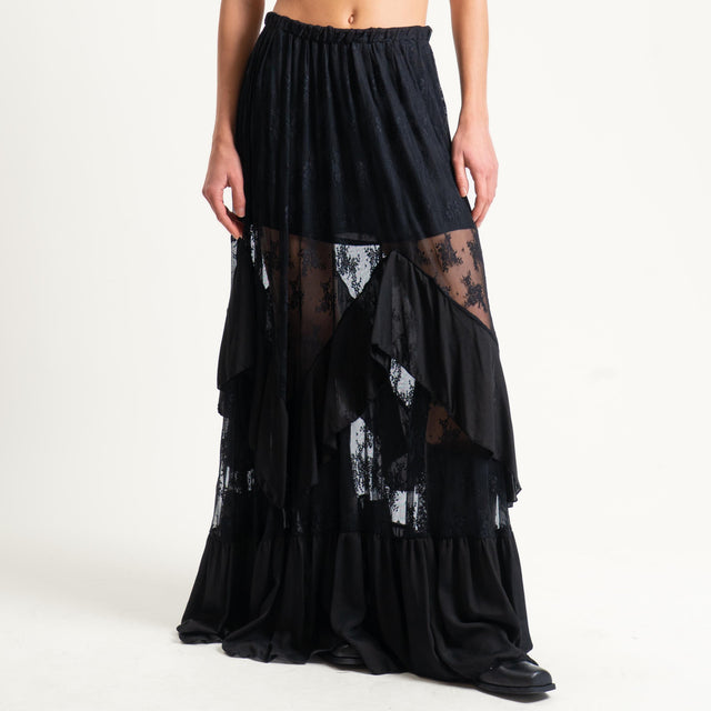 Haveone-Gonna pizzo con balze - nero