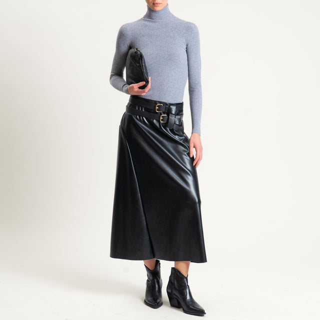 Haveone- Gonna in similpelle doppia cintura - nero