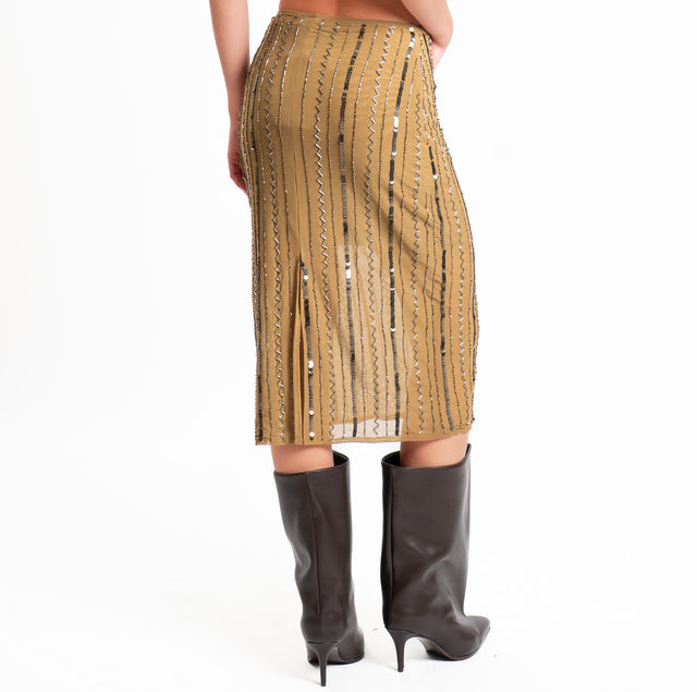 Haveone-Gonna tulle con ricami paillettes e spacco dietro - olio