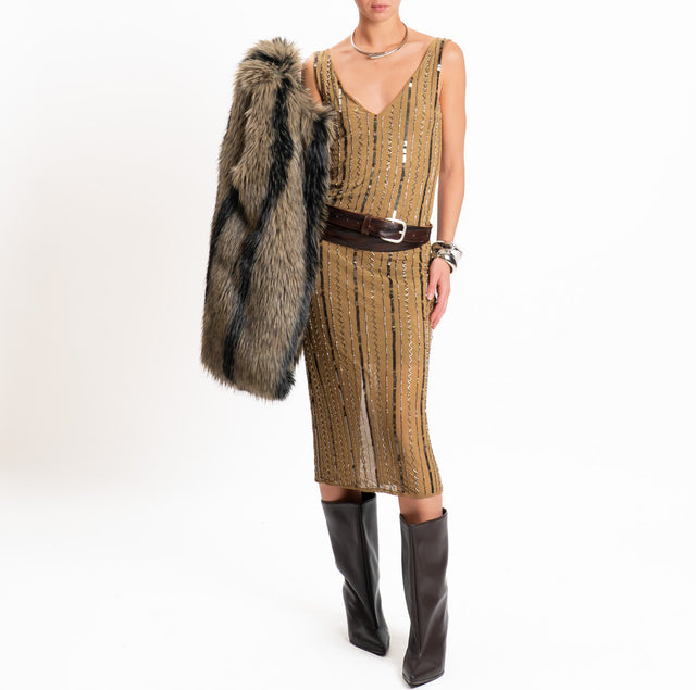 Haveone-Gonna tulle con ricami paillettes e spacco dietro - olio