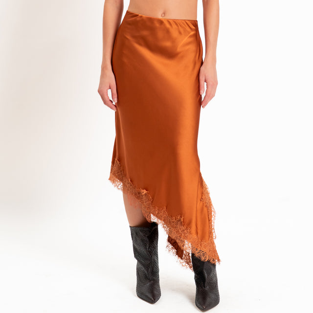 Haveone-Gonna asimmetrica satin con pizzo - bruciato