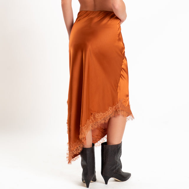 Haveone-Gonna asimmetrica satin con pizzo - bruciato