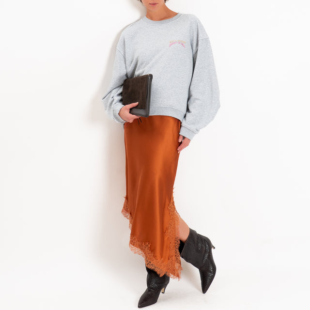 Haveone-Gonna asimmetrica satin con pizzo - bruciato