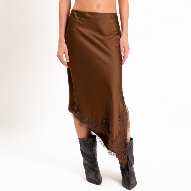 Haveone-Gonna asimmetrica satin con pizzo - moro