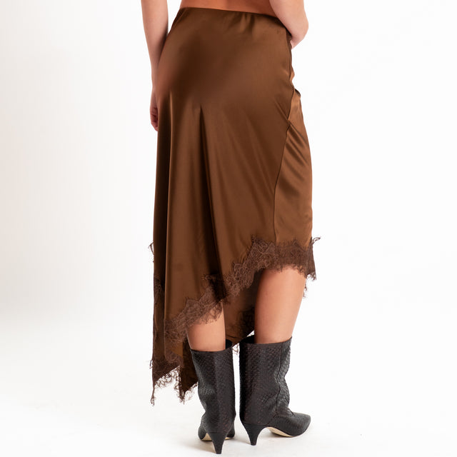 Haveone-Gonna asimmetrica satin con pizzo - moro