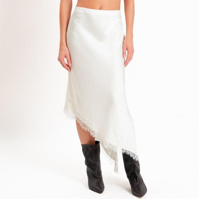 Haveone-Gonna asimmetrica satin con pizzo - panna