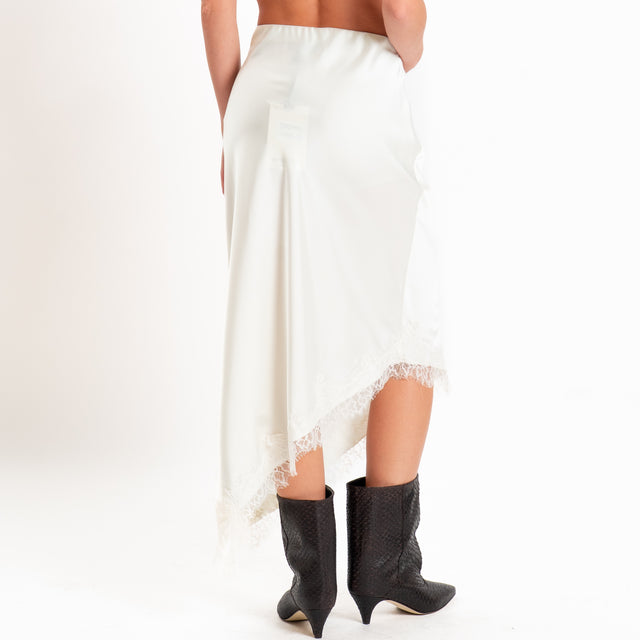 Haveone-Gonna asimmetrica satin con pizzo - panna