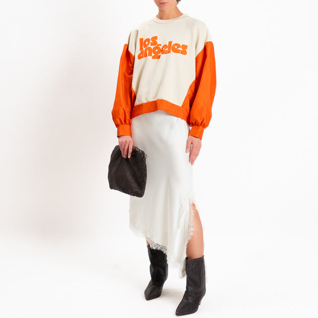 Haveone-Gonna asimmetrica satin con pizzo - panna