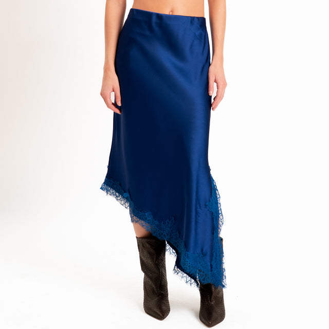 Haveone-Gonna asimmetrica satin con pizzo - royal