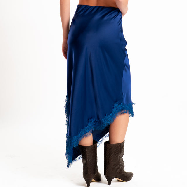 Haveone-Gonna asimmetrica satin con pizzo - royal