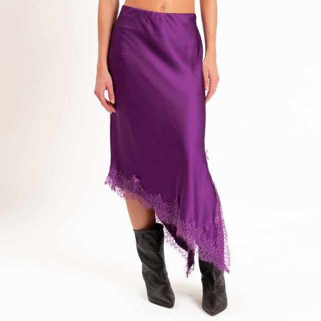 Haveone-Gonna asimmetrica satin con pizzo - viola