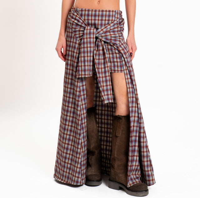 Haveone-Minigonna check con pannello - bordeaux/celeste
