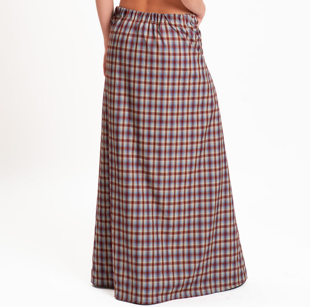 Haveone-Minigonna check con pannello - bordeaux/celeste