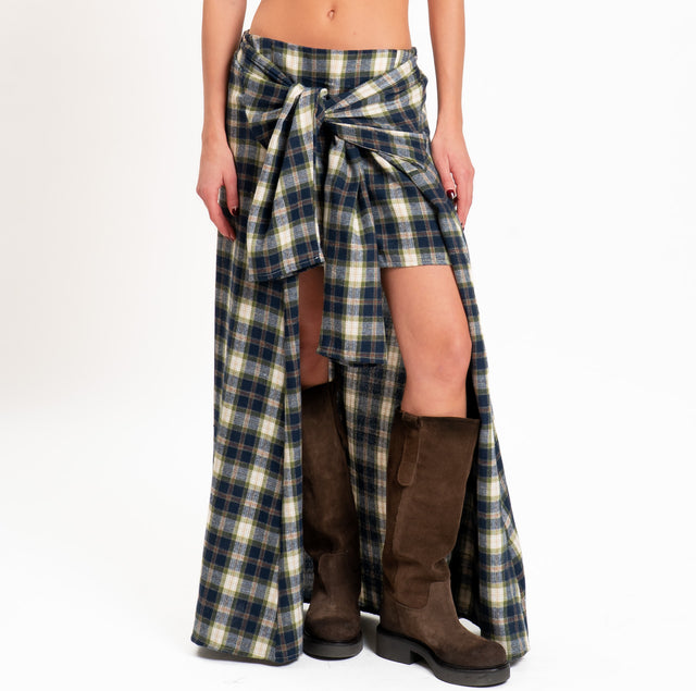 Haveone-Minigonna check con pannello in flanella - blu/burro/olive