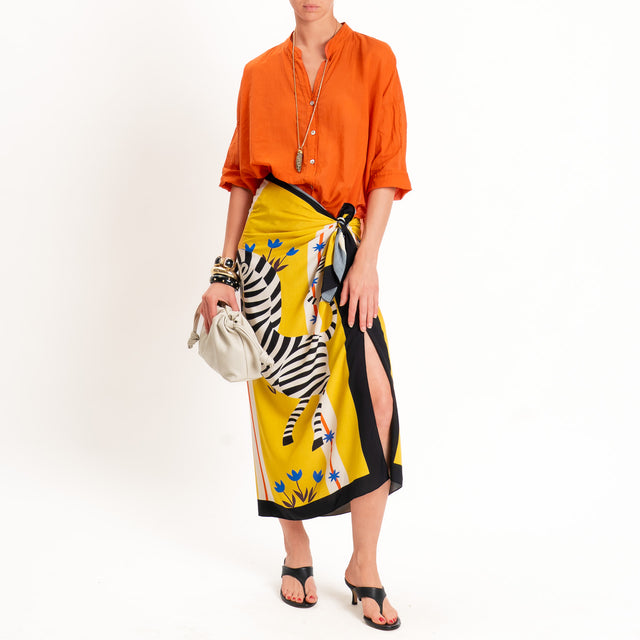Haveone-Gonna lunga pareo fantasia - senape/nero/royal