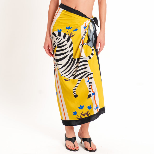 Haveone-Gonna lunga pareo fantasia - senape/nero/royal