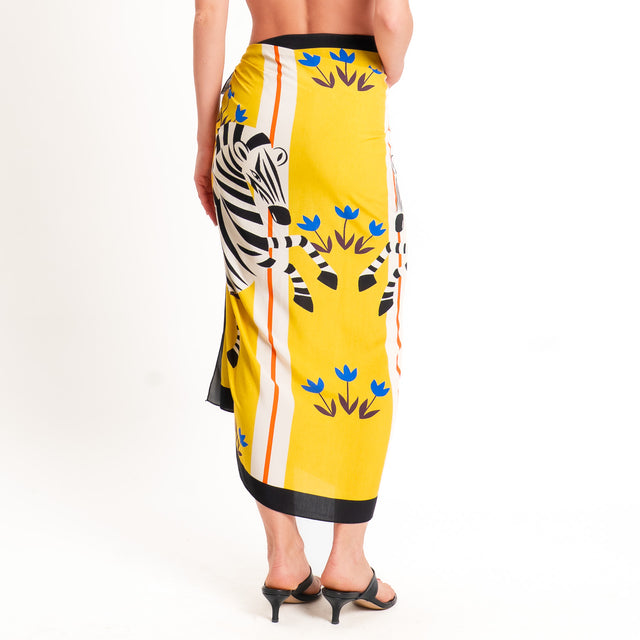 Haveone-Gonna lunga pareo fantasia - senape/nero/royal