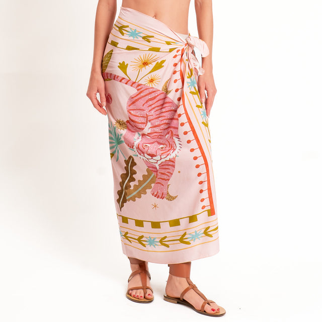 Haveone-Gonna pareo fantasia tigri - rosa/acqua/olio